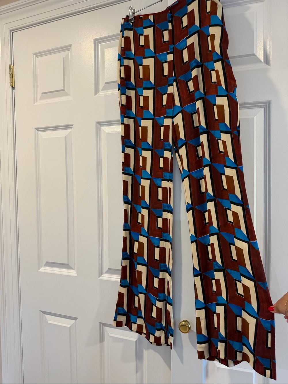Zara Geometric Wide-Leg Pants in Blue, Brown & Cream